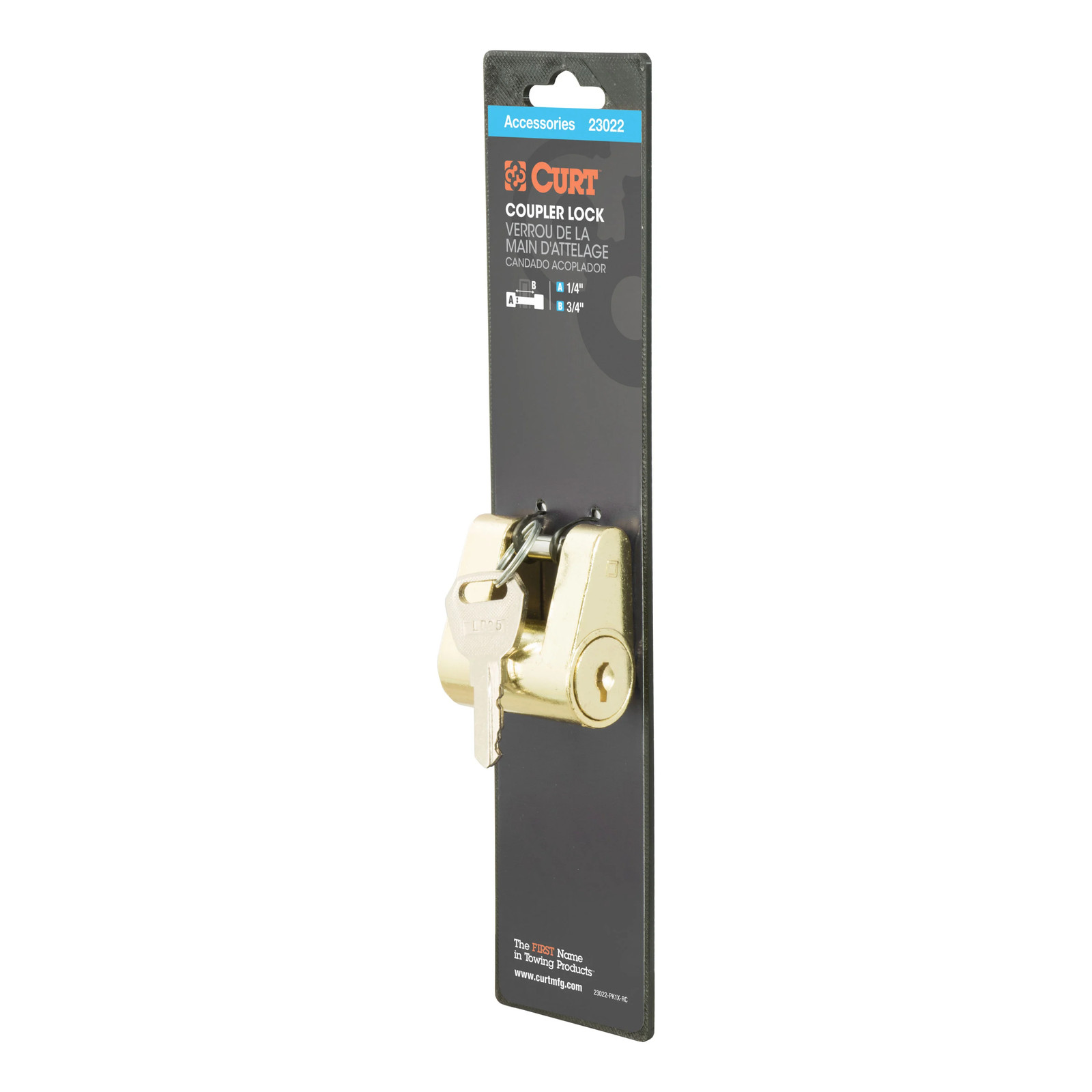 Curt Coupler Lock (1/4" Pin, 3/4" Latch Span, Padlock, Brass-Plated)