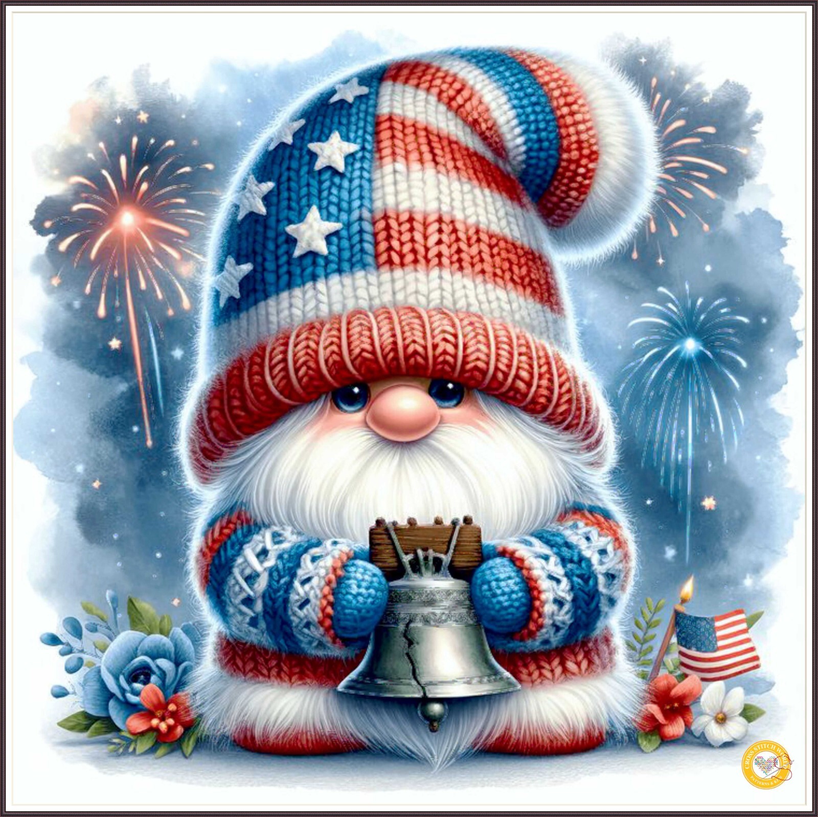 4th of July Gnome 153 Chart Counted Cross Stitch Pattern Needlework