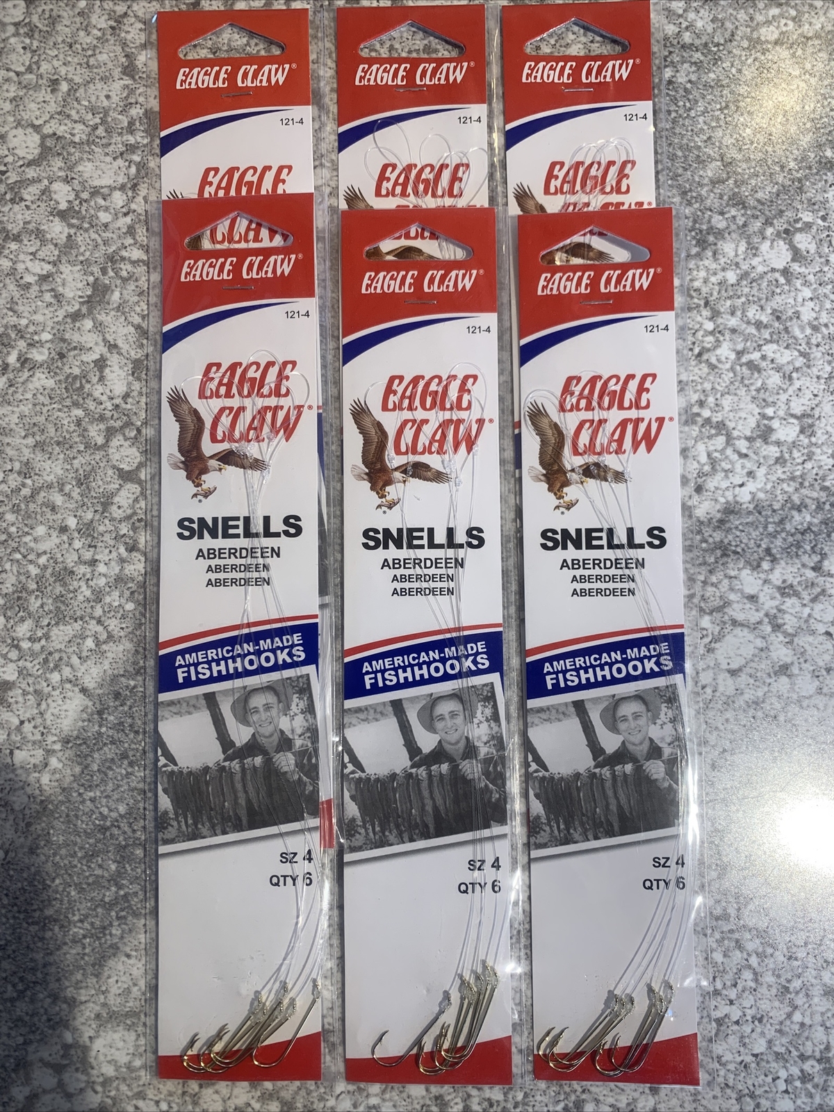 6 Packs Eagle Claw Snell Aberdeen Size 4 Gold