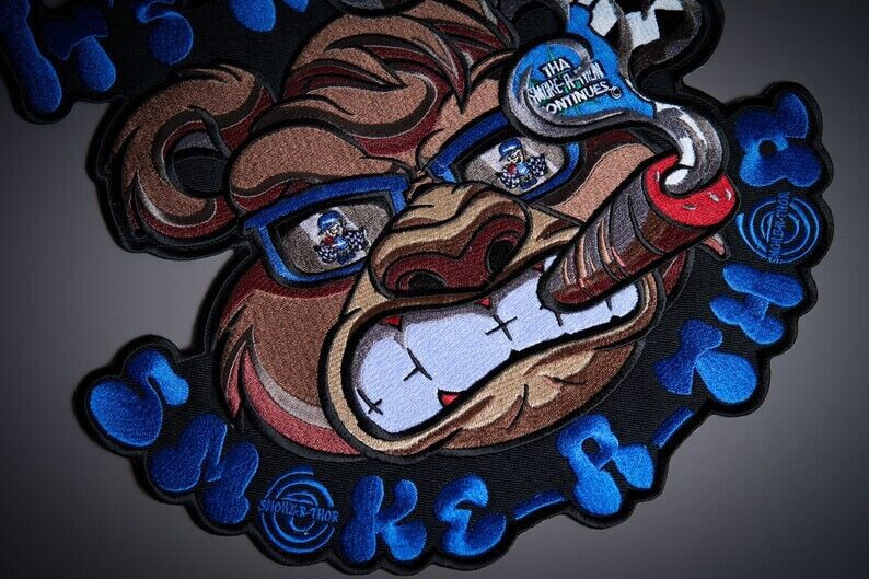 SMOKING BEAR large back patch for custom biker vest