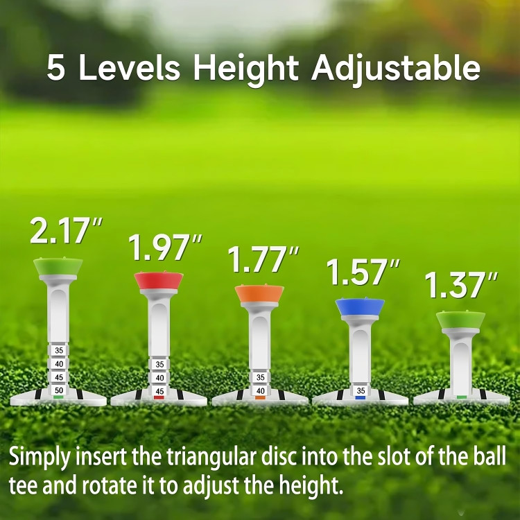 4 PCS Adjustable Golf Tee | Unbreakable Plastic | 5 Height Settings | Triangular