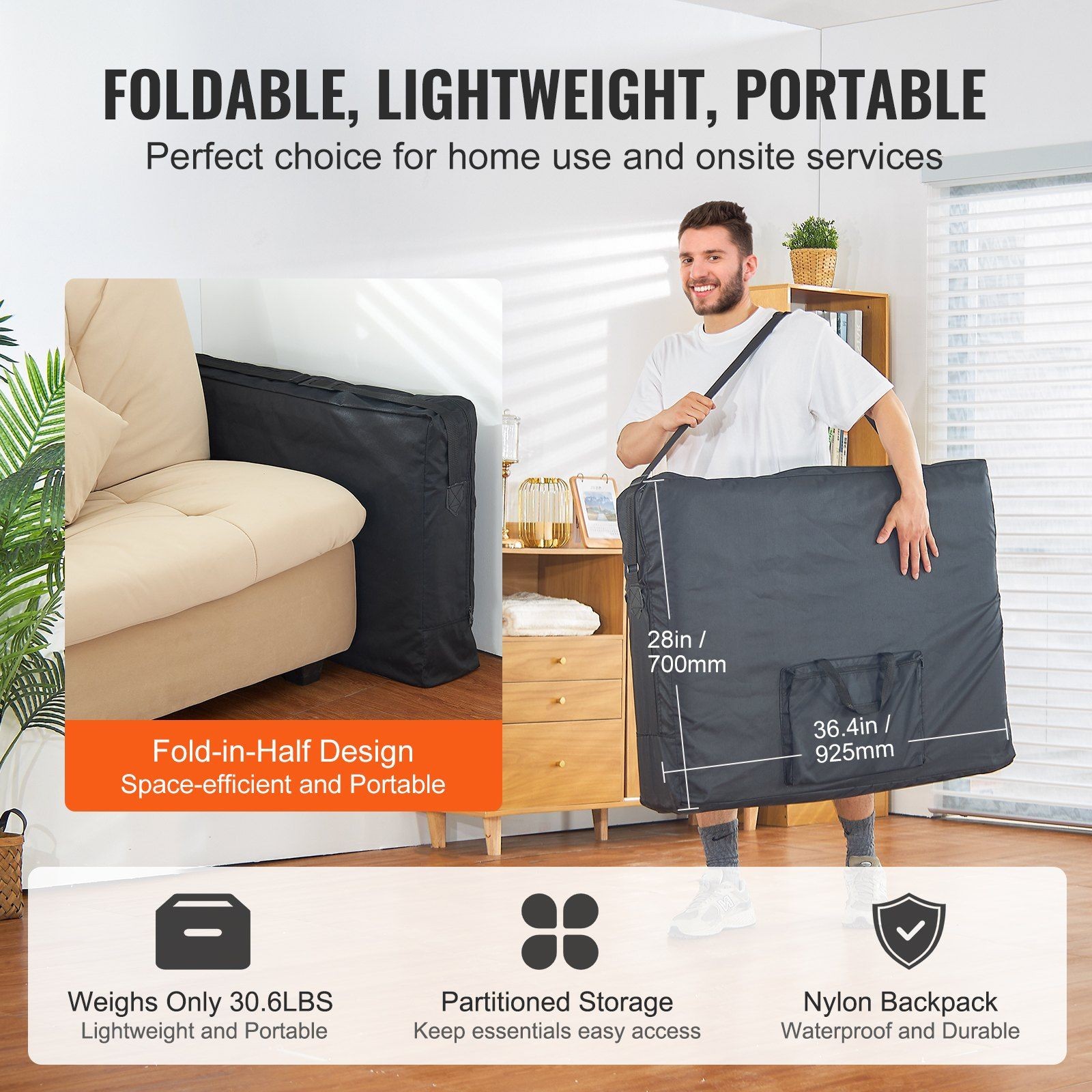 Ultra Strong 28in Massage Table 600lb Load, Folding Design for Mobility