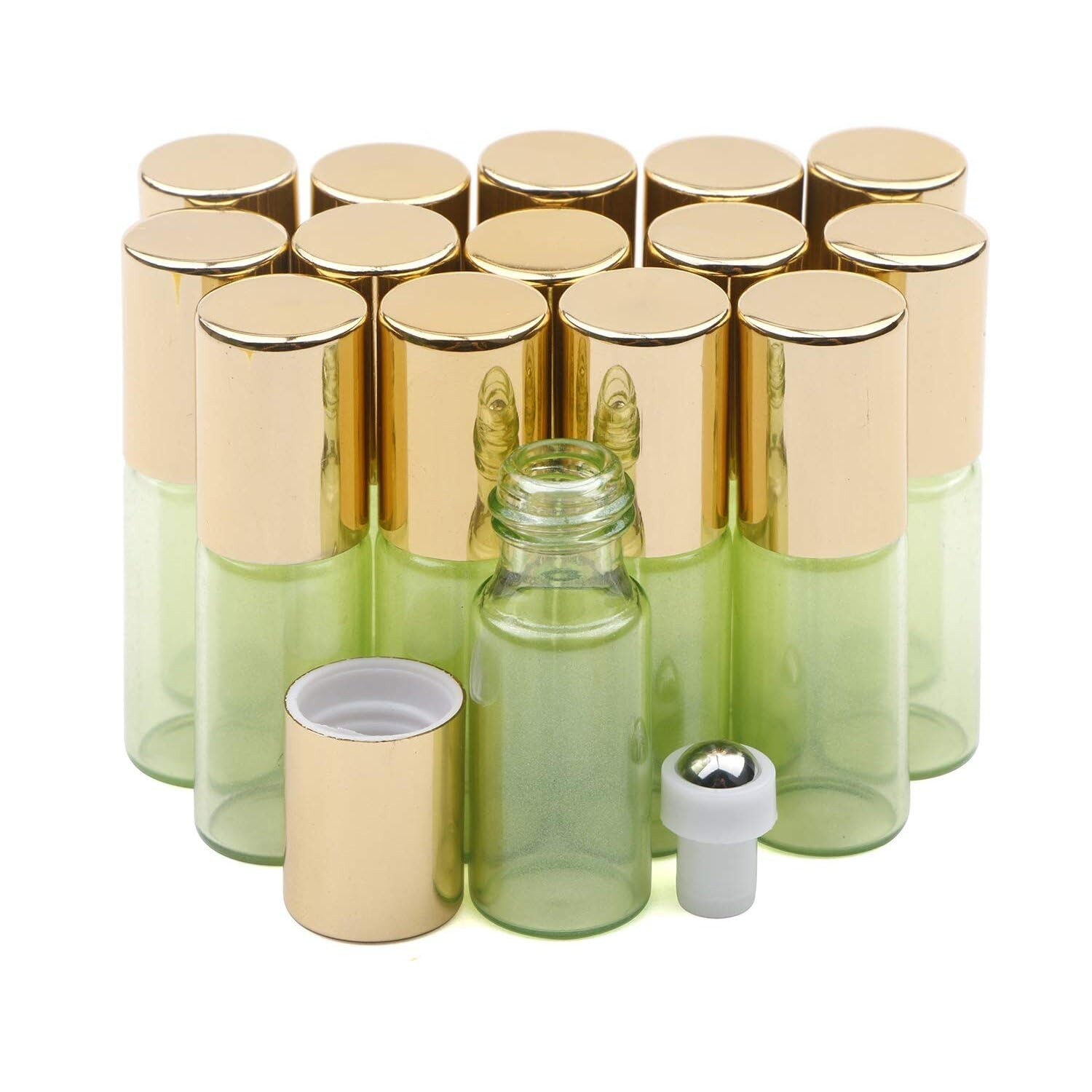 Kesell 5ml Glass Roller Bottles for Essential Oils 15 Pack Light Green Roll O...
