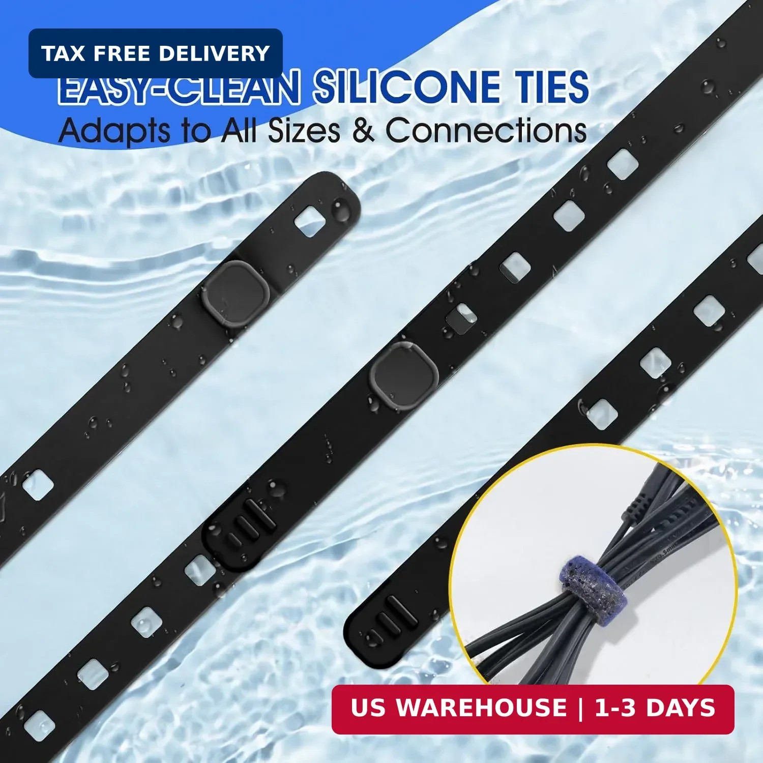 90Pcs Silicone Cable Ties with 3 Sizes,Reusable and Washable with Adjustab