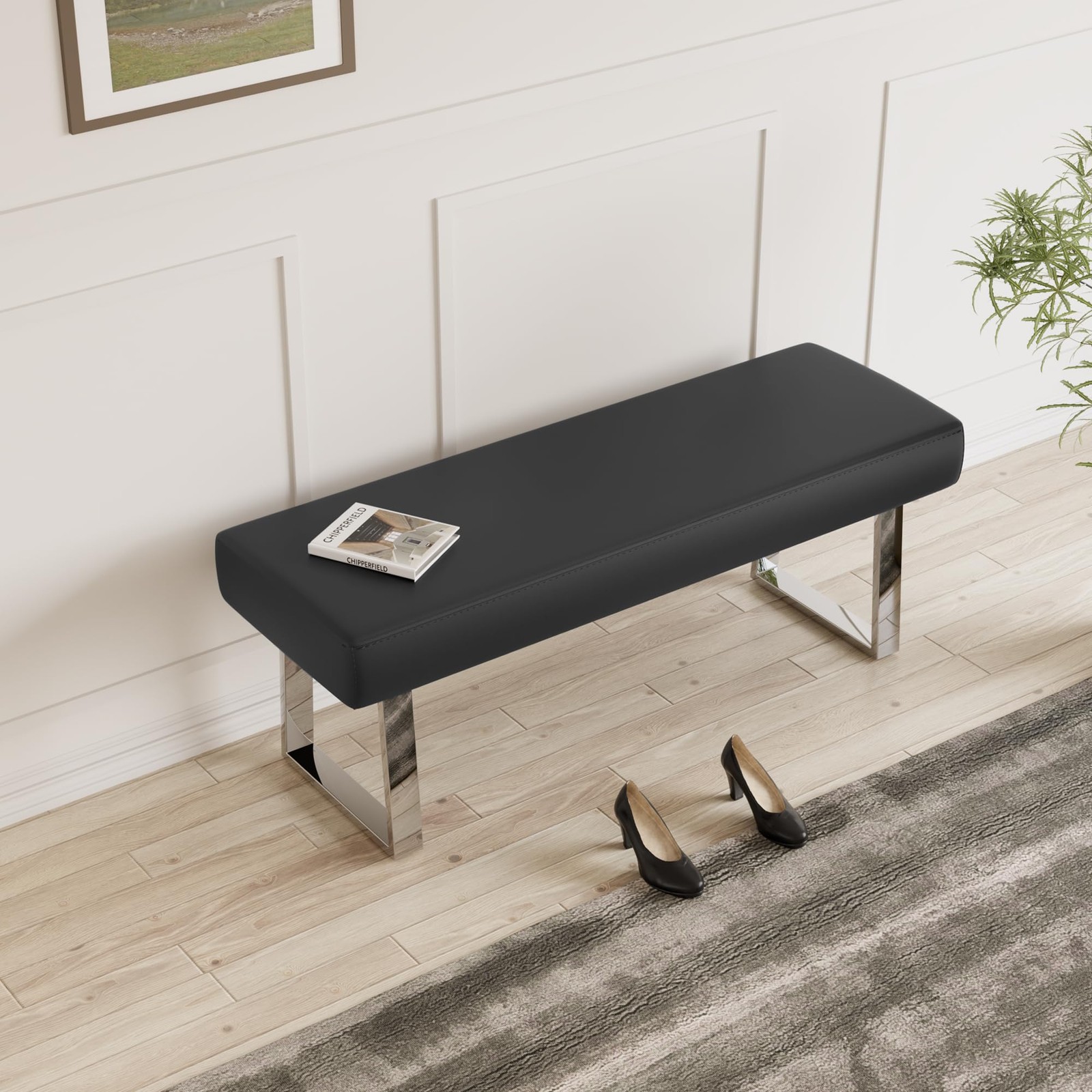 Upholstered Small Bedroom Bench Bed End Corner Footstool Metal Legs Plant Bench