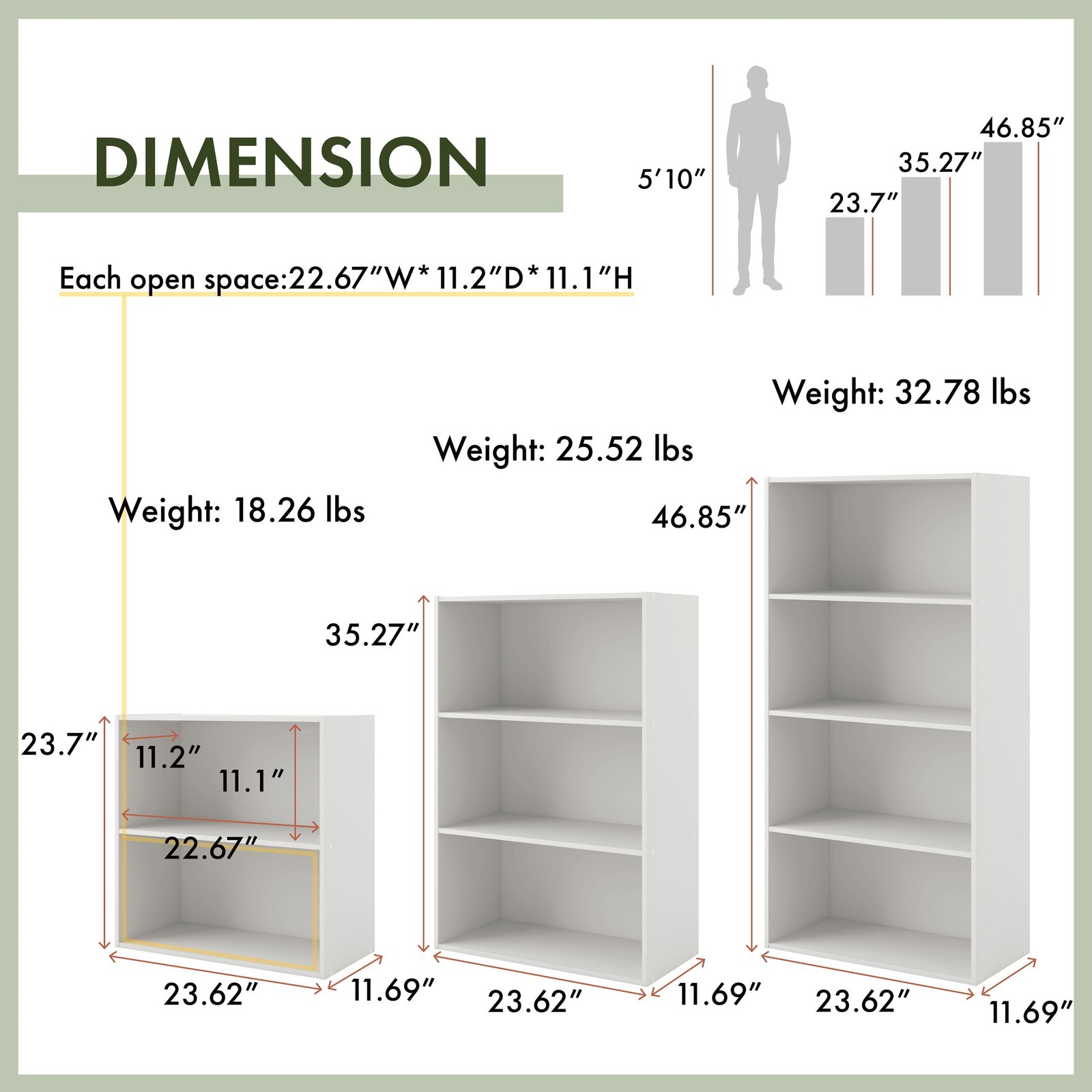 Brooks Stackable 3-Tier Wood White Bookcase
