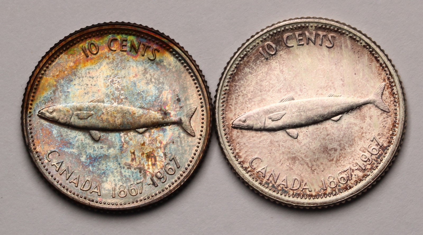 1967 Canada 10 Cents Coins  QEII  Confederation; 80% Silver Proof & BU 	KM# 67