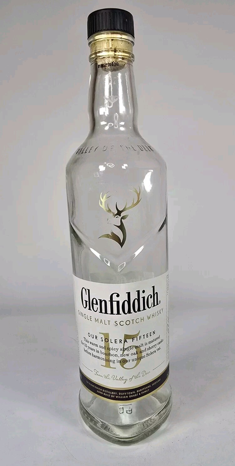 EMPTY Glenfiddich 15 Year Old Solera Single Malt Scotch Whisky Bottle Collectibl
