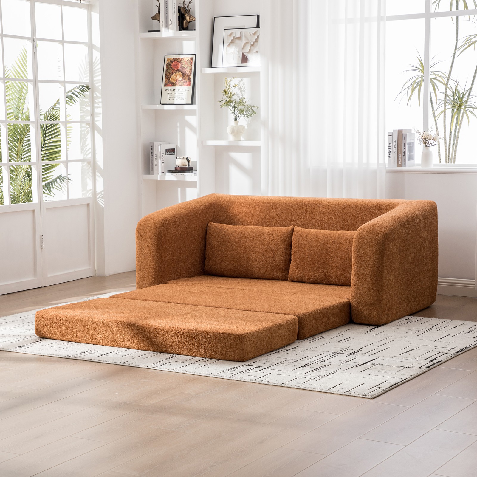 71" 2-in-1 Pull Out Foldable Loveseat Sofa Bed with Armrest & Backrest Pillow