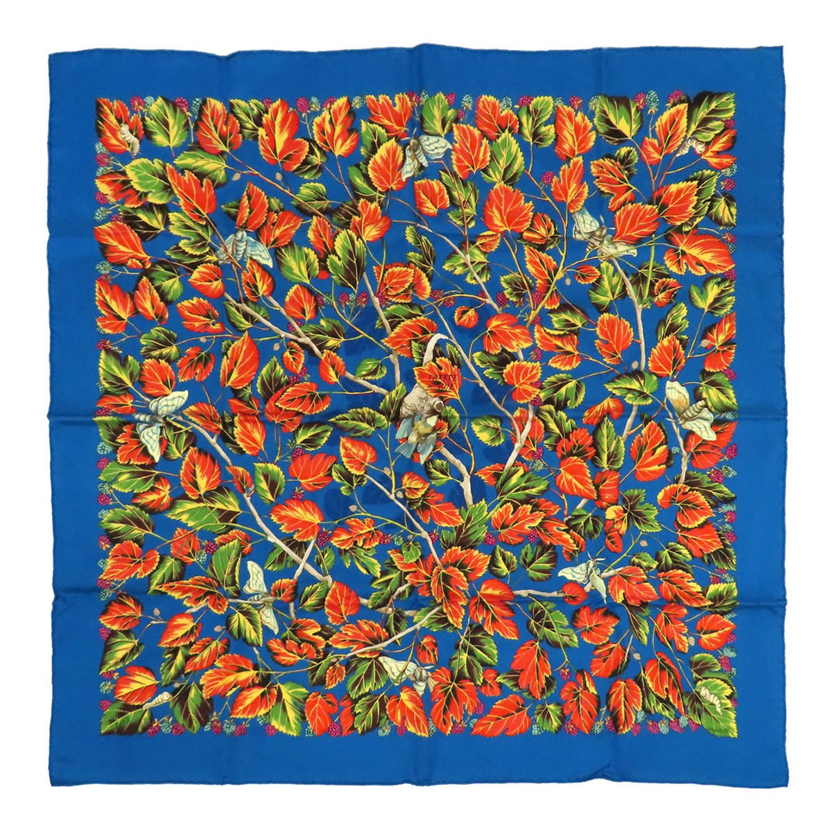 Hermes Carre 90 L ARBRE de SOiE Silk Tree Mulberry and Silkworm Unisex Blue HERM