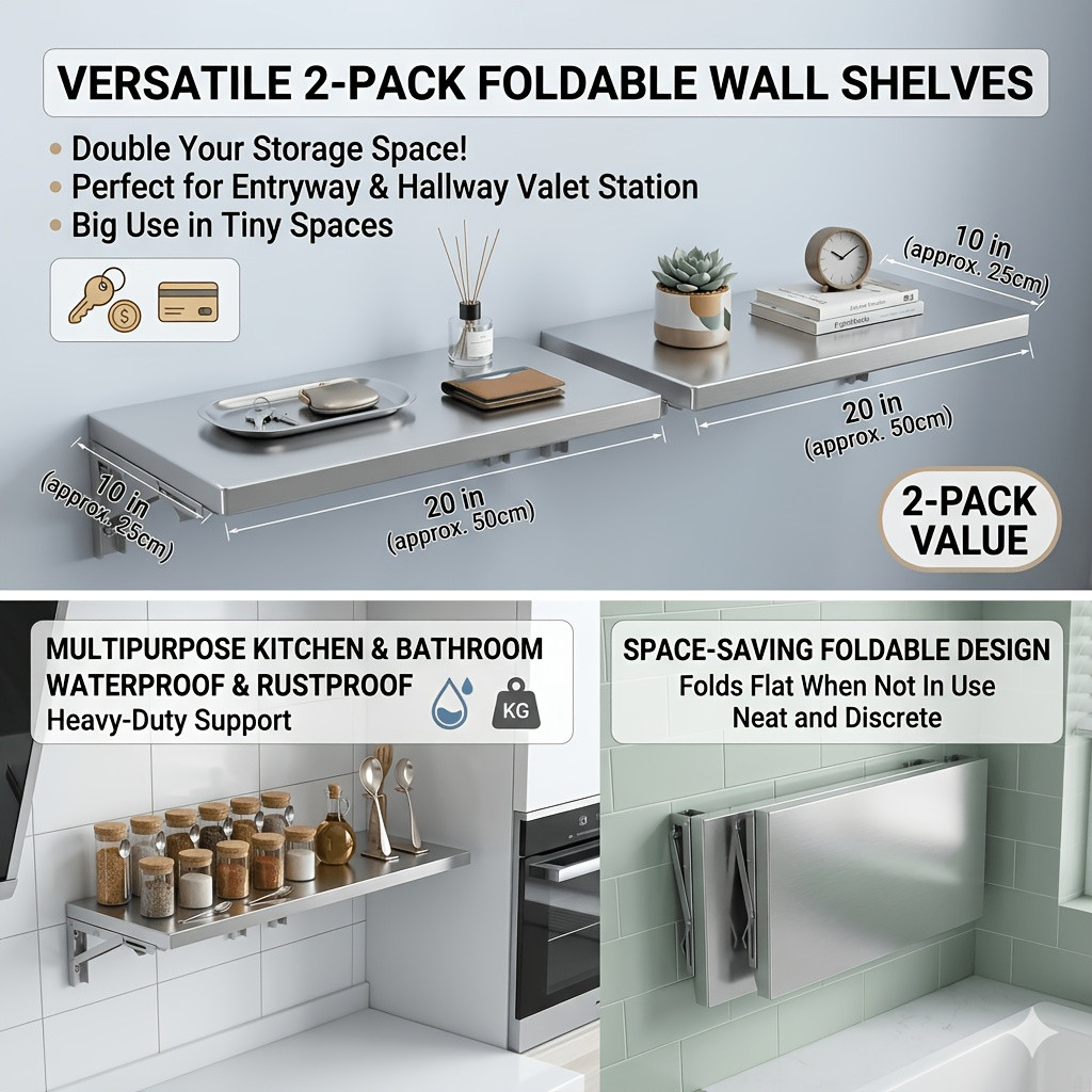 Wall Mounted Folding Table 20"x10" - 1 Pack Or 2 Pack | Space Saving Drop Leaf