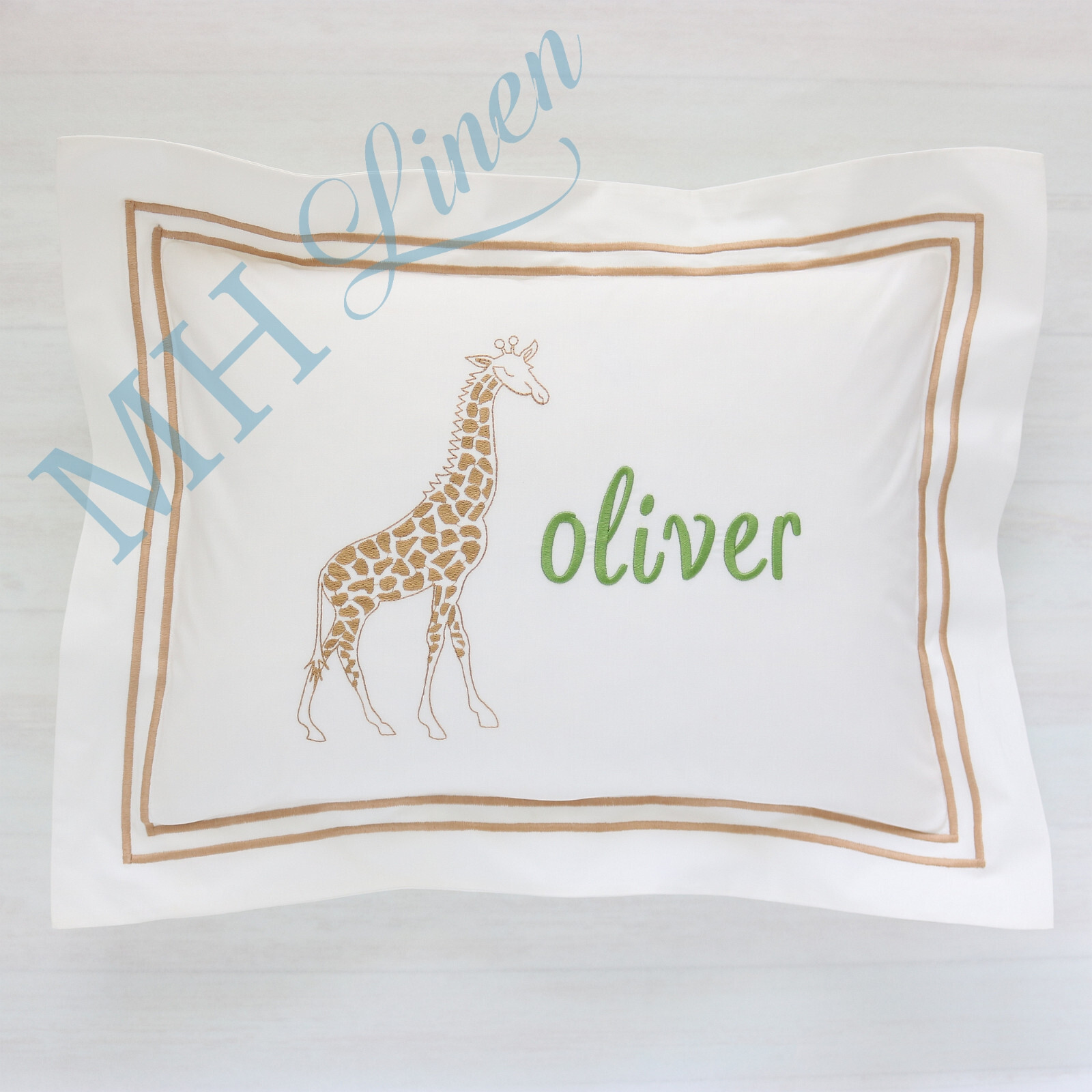 SAMPLE White Percale Boudoir Sham Baby Pillow Giraffe "oliver" 12x16