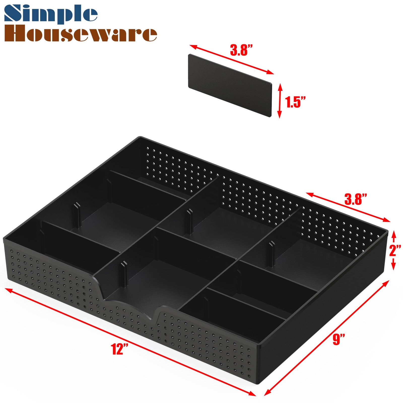 Adjustable Drawer Organizer Tray, 9 Compartments, 2~Pack, Black