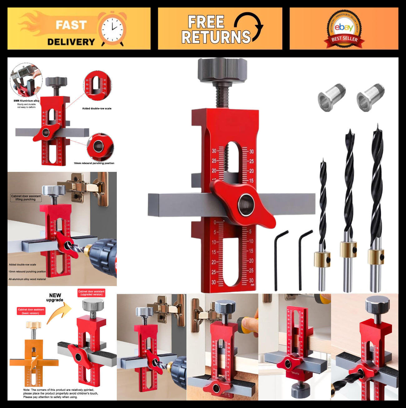 2-in-1 Cabinet Door Installation Jig Tool | Adjustable Positioner, Aluminium All