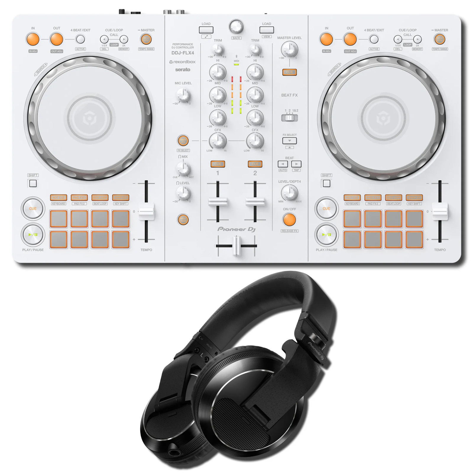 Pioneer DJ DDJ-FLX4-W White 2-Channel DJ Controller w/ HDJ-X7-K DJ Headphones