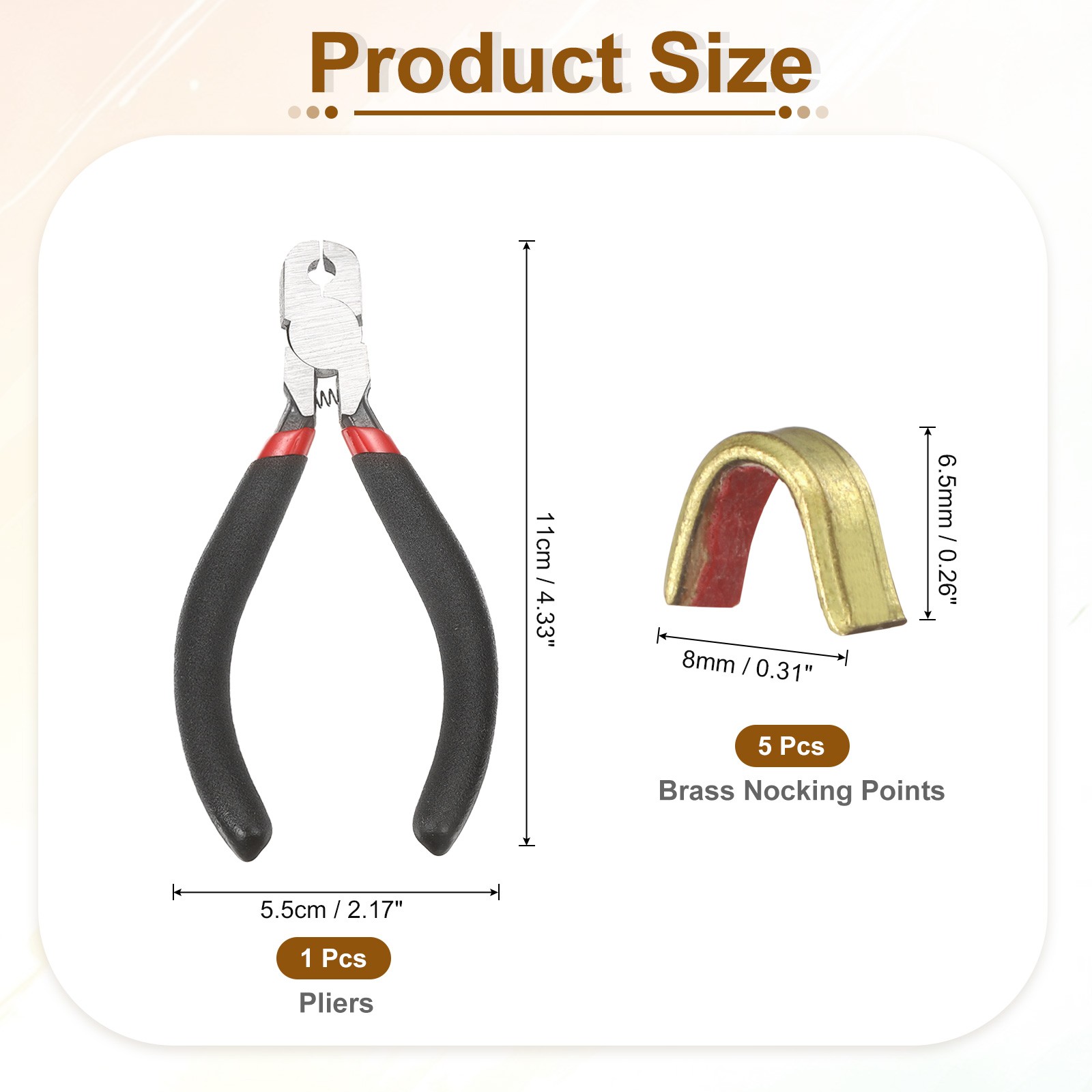 Bow String Nocking Points Set, 5 Pcs Red Brass Nocking Points and 1 Pliers