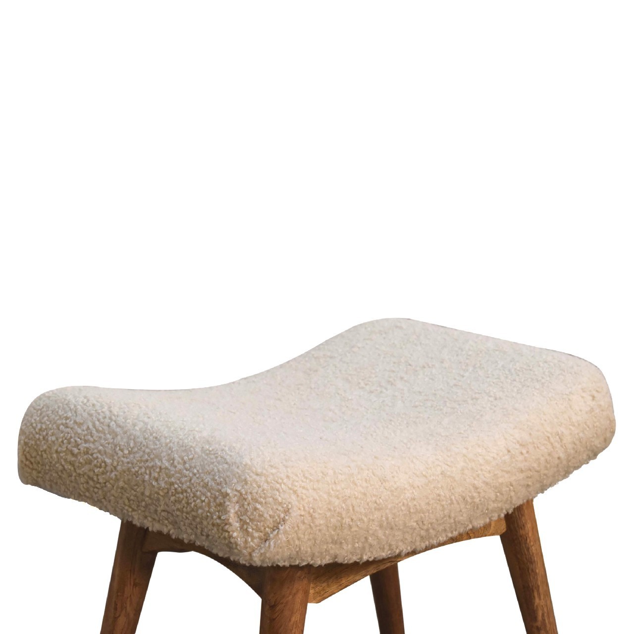 Curved Upholstered Bench with Natural Wood Base