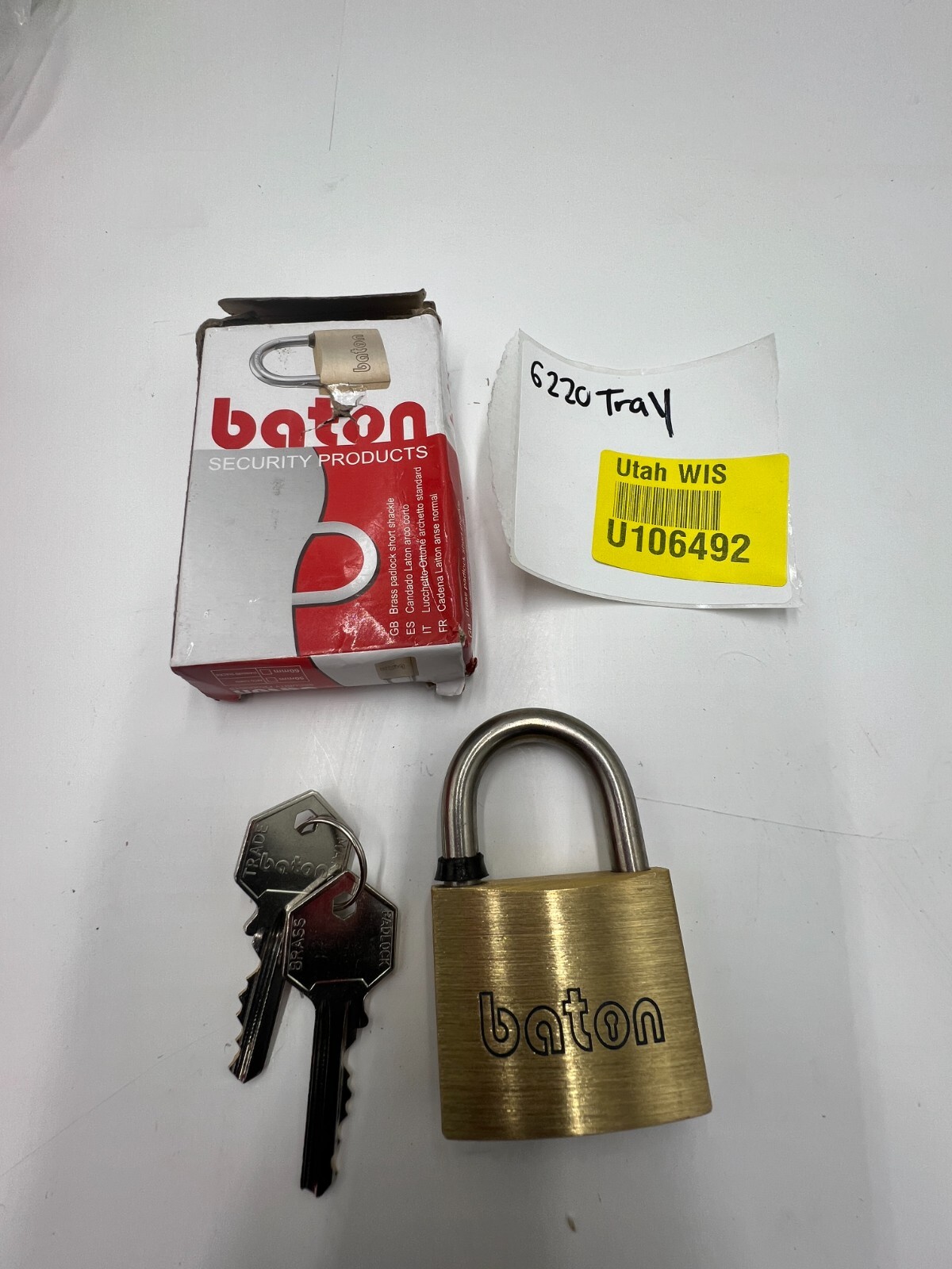 Baton Security Products GB Padlock Short Shackle Brass With Keys