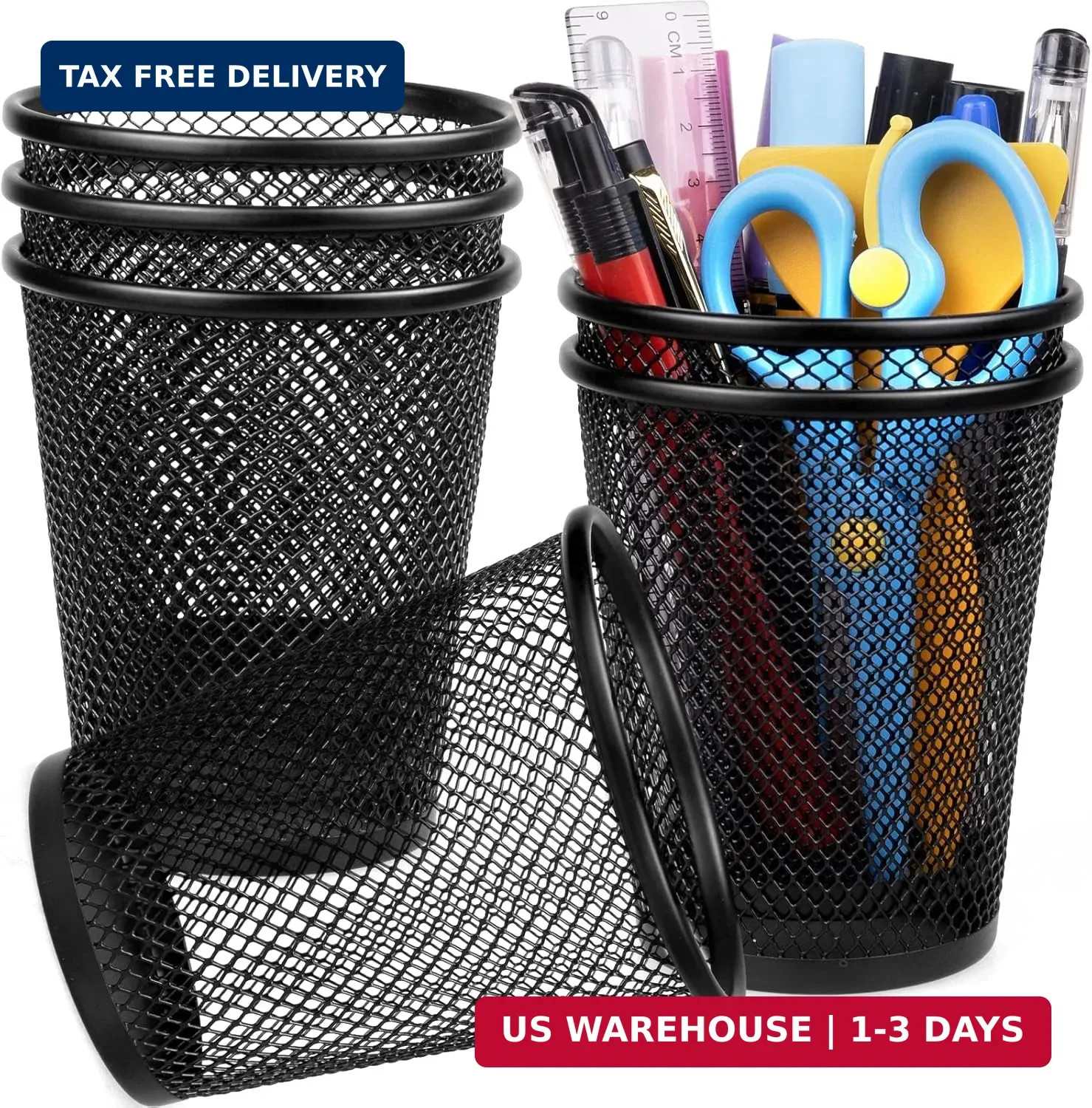 QYH Mesh Pencil Holder for Desk 6 Pack, Metal Pen Cup Black | Pen Holder for Des