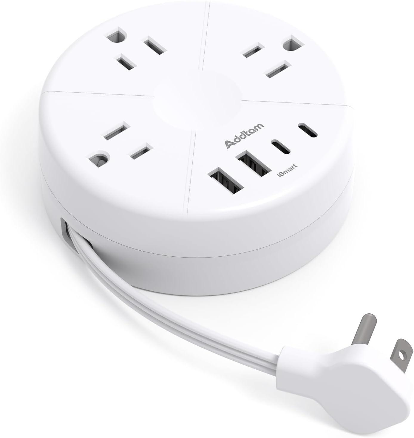 Travel Power Strip with 5ft Retractable Cord, 3 Outlets 4 USB C, Cruise