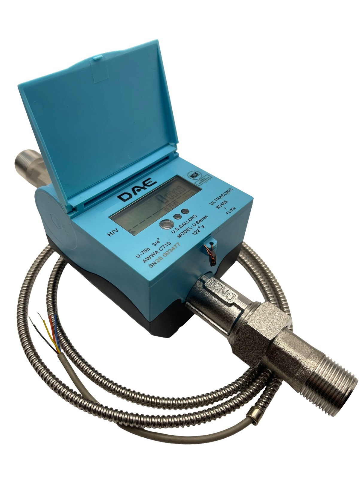 DAE U-75b 3/4″ NSF61 Non-Lead Stainless Ultrasonic Flow Meter,RS485,IP68,Gallons