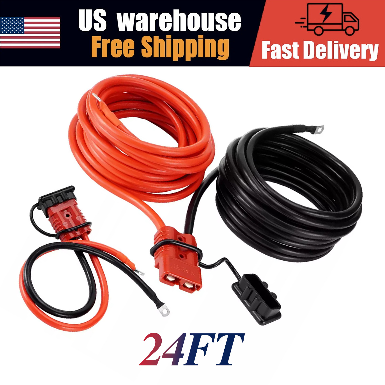 For Winch,Trailer 2 Gauge 2 AWG,Wiring 24FT Quick Disconnect Winch Power Cable
