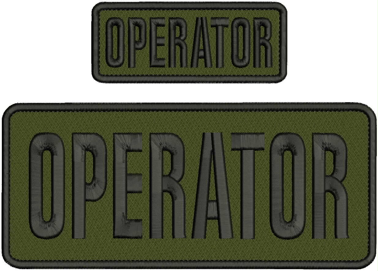 OPERATOR EMBROIDERY PATCHES 4X10 & 2X5 HOOK ON BACK BLACK on od green