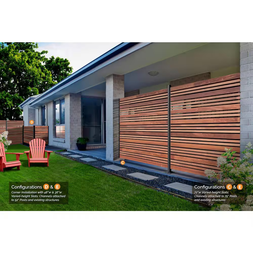 72 In. Black Galvanized Steel Adjustable Slat Fence Frame Kit