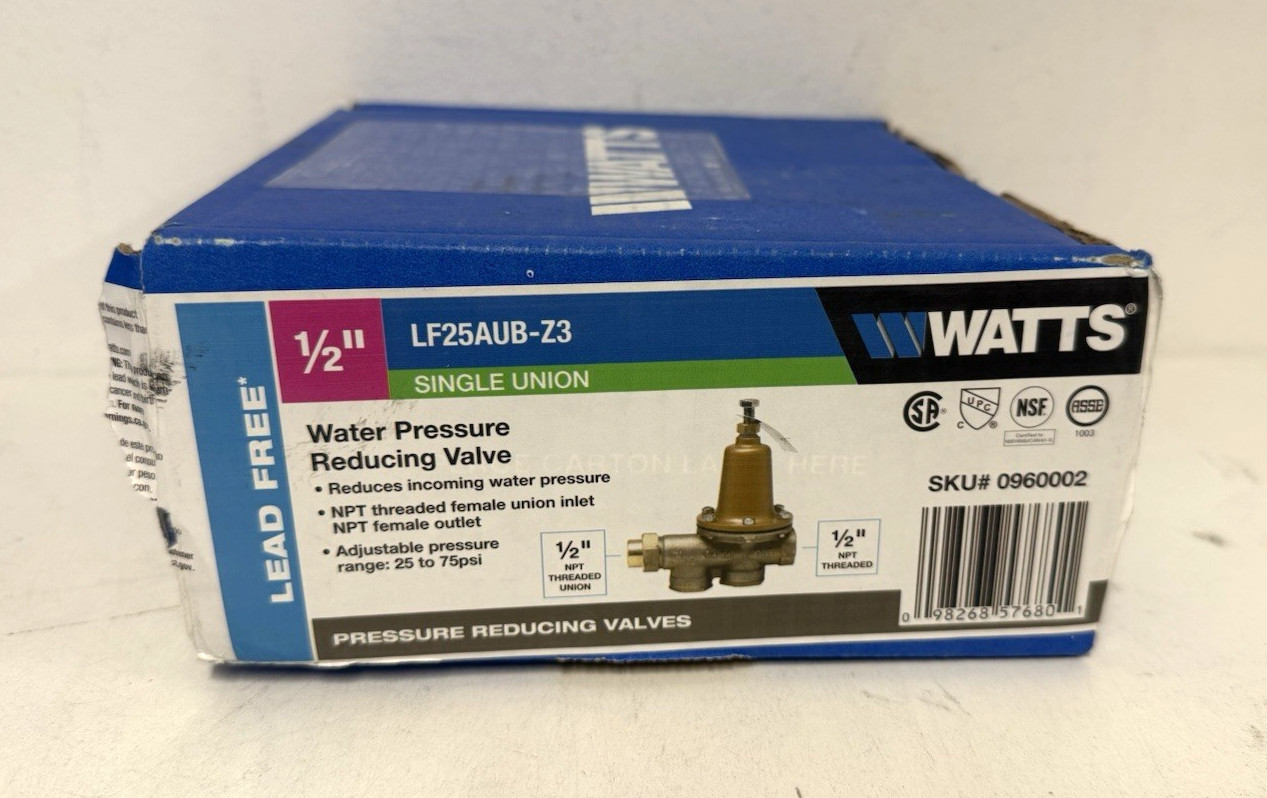 Watts 1/2" Water Pressure Reducing Valve, LF25AUB-Z3, NPT x NPT, Open Box