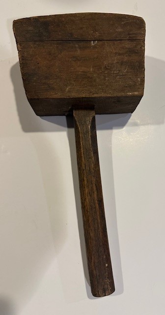 Antique Primitive Rustic Wooden Sledge Hammer Carpenter Mallet 12 1/4"