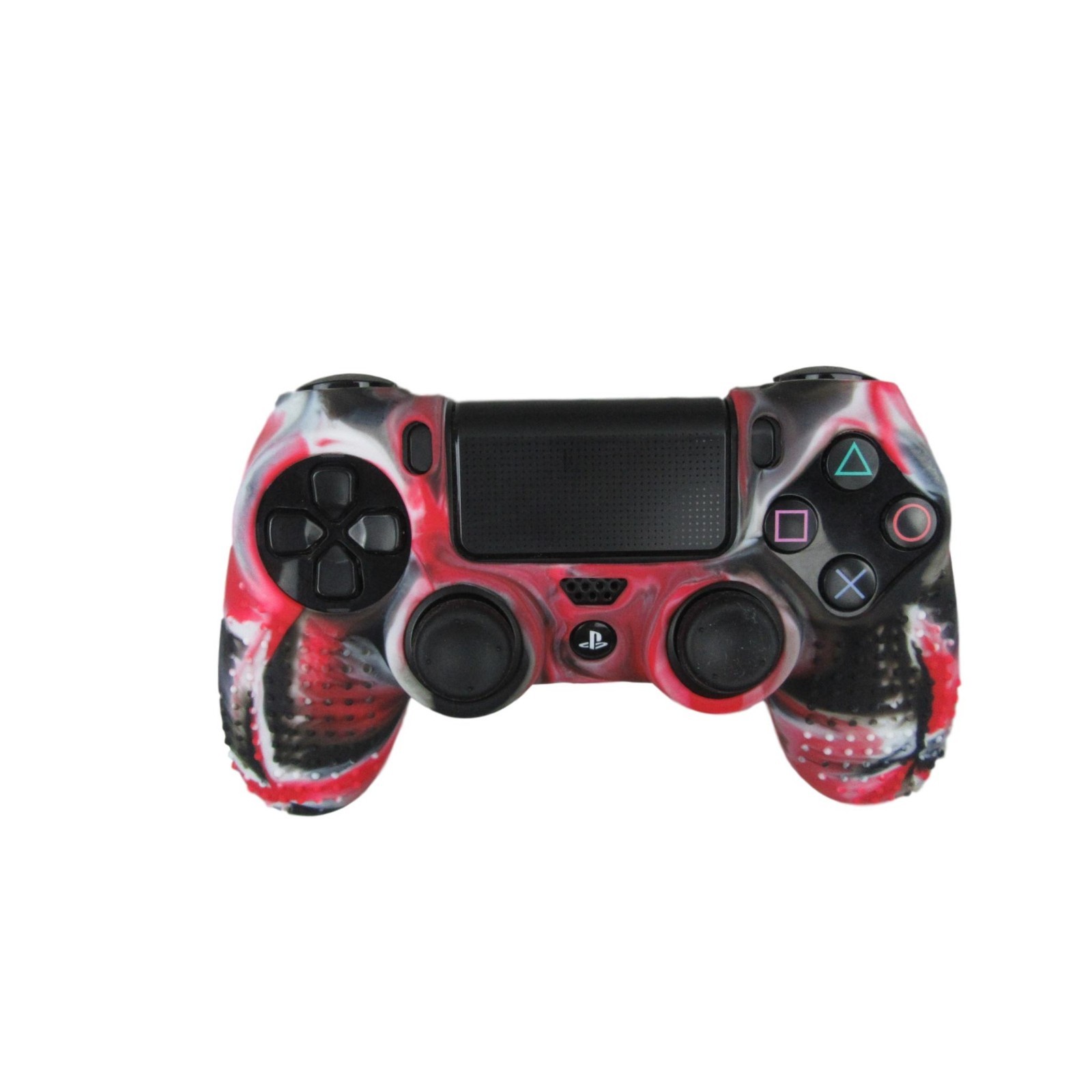 Fits PS4 Controller Silicone Grip Cover Red + (8) Multi Thumb Caps