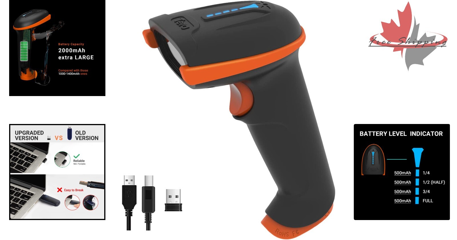 Barcode Scanner with Anti Shock Cover - 2 in 1 Wireless & USB Wired Connection