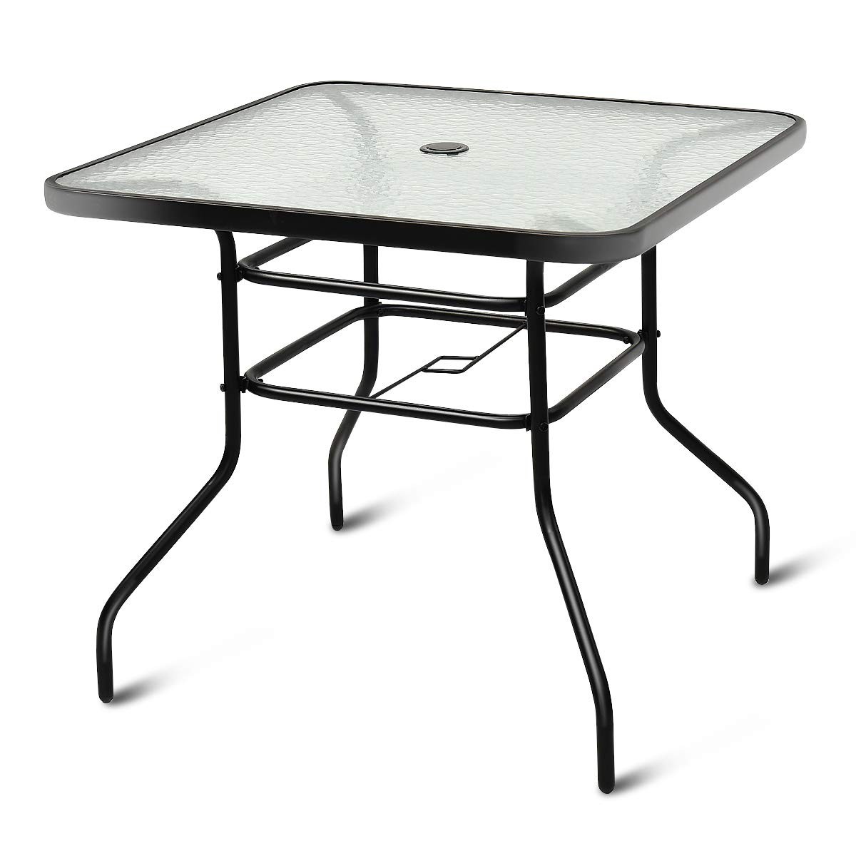 32 Inch Outdoor Dining Table Tempered Glass Metal Frame Patio Bistro Use Backyar