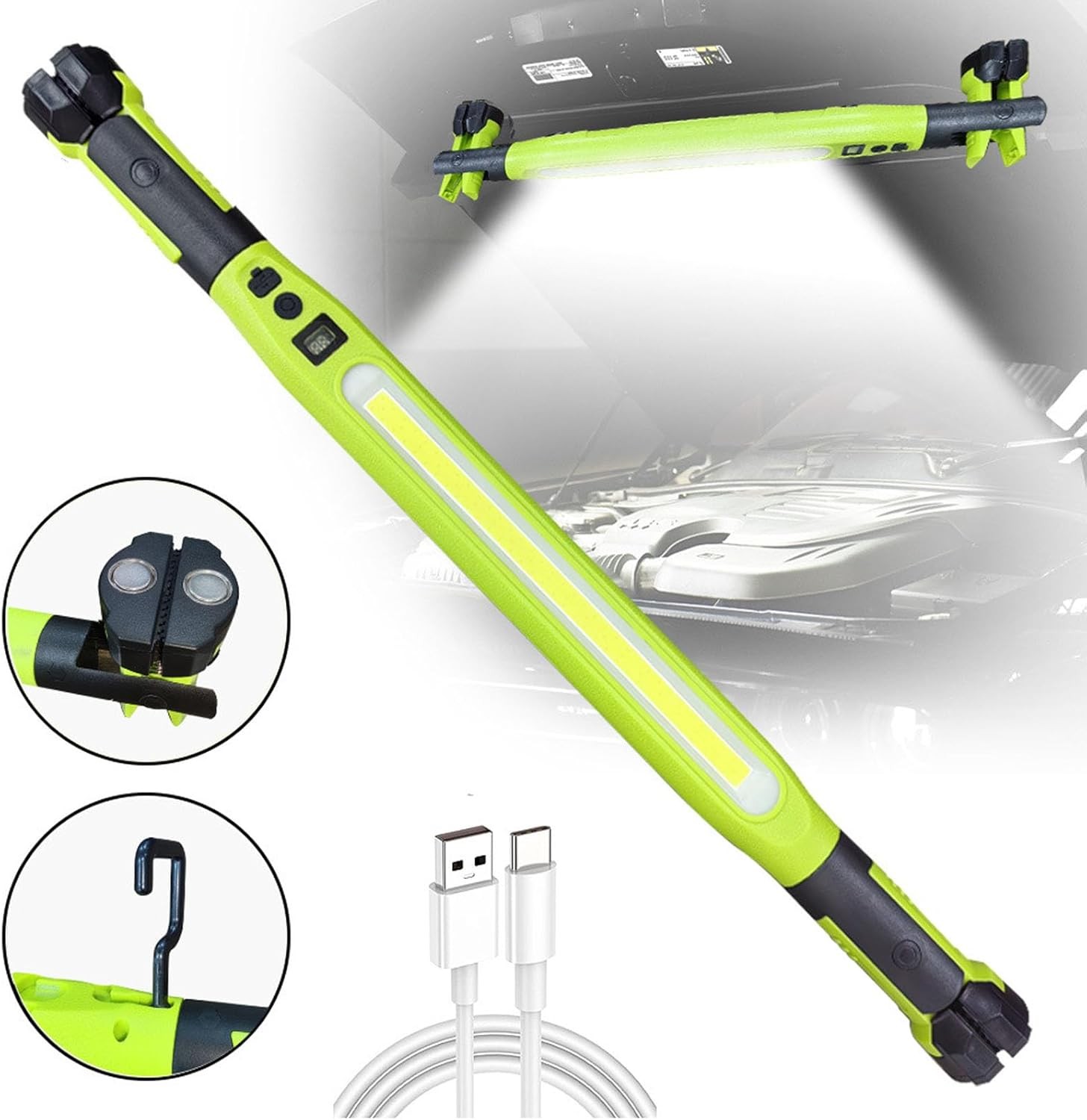 Rechargeable LED Work Light Magnetic Flashlight 360° Hook For Car Repair Camping