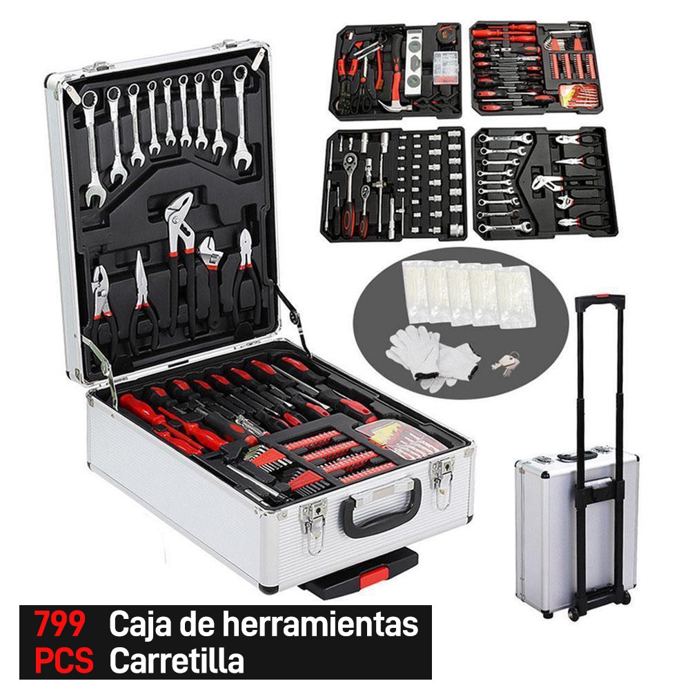 799Pcs Tool Set Silver Aluminum Trolley Storage Case