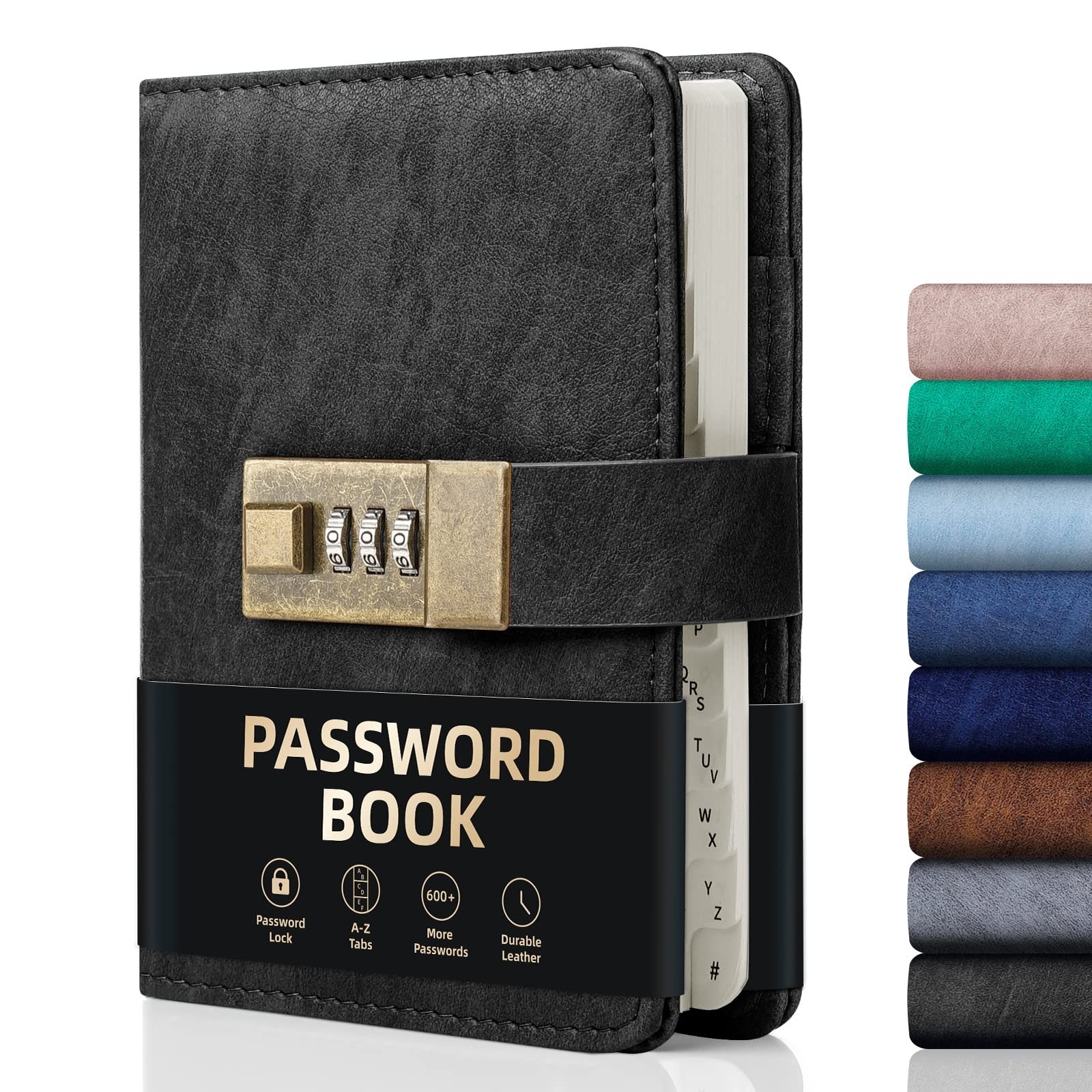 Secure Password Keeper Logbook with Lock, 600+ Spaces, Alphabetical Tabs, Compac