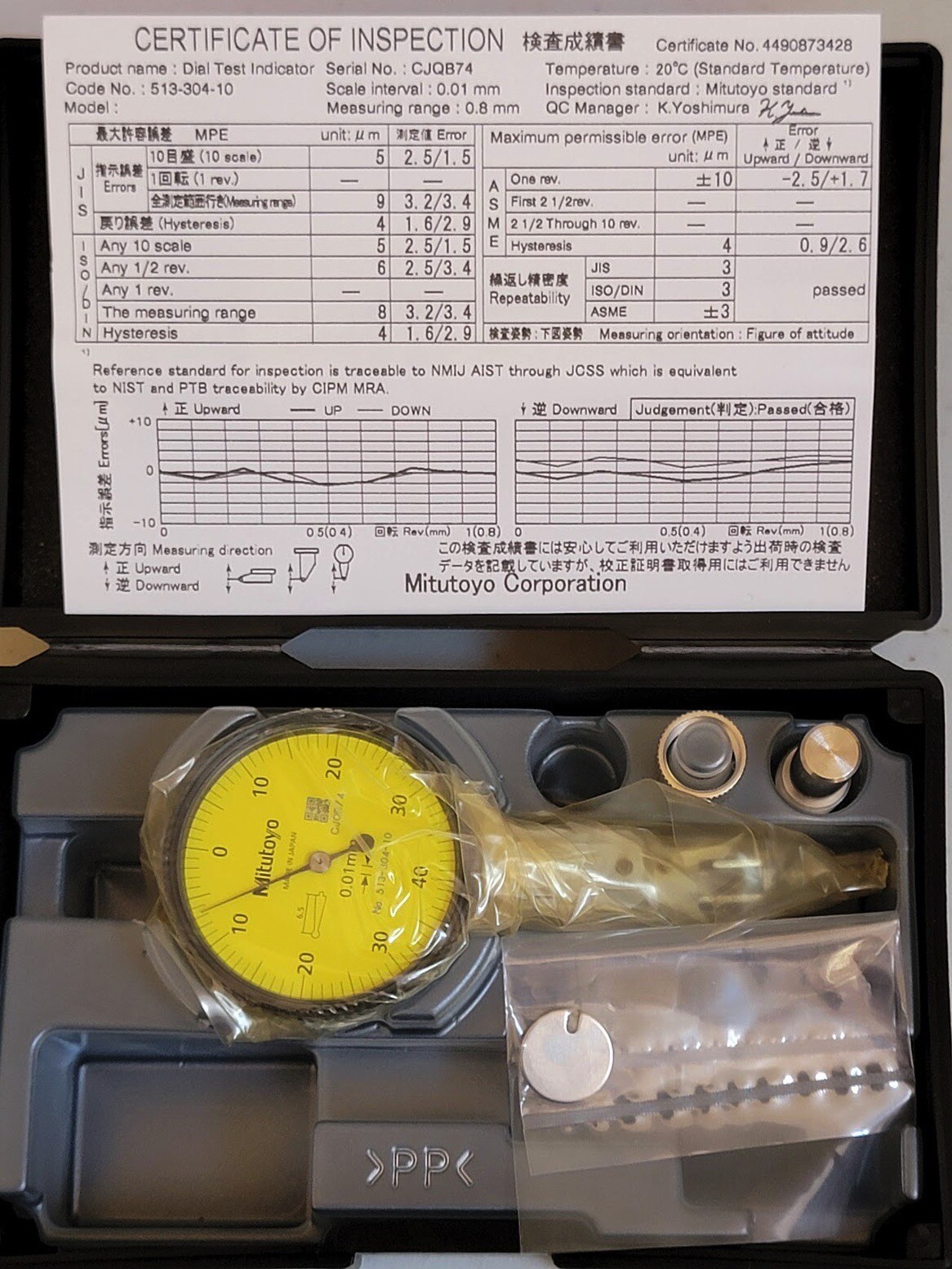 Mitutoyo Dial Test Indicator 0.8mm / 0.01mm 360 Degree Rotating Contact Point