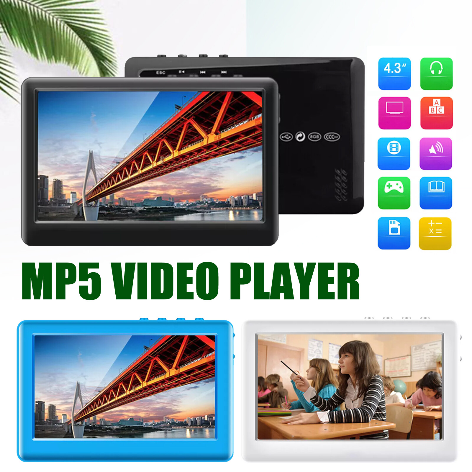 MP4 MP5 Video Player 4.3" Touch Screen MP3 Music Small Tablet Learning Tool