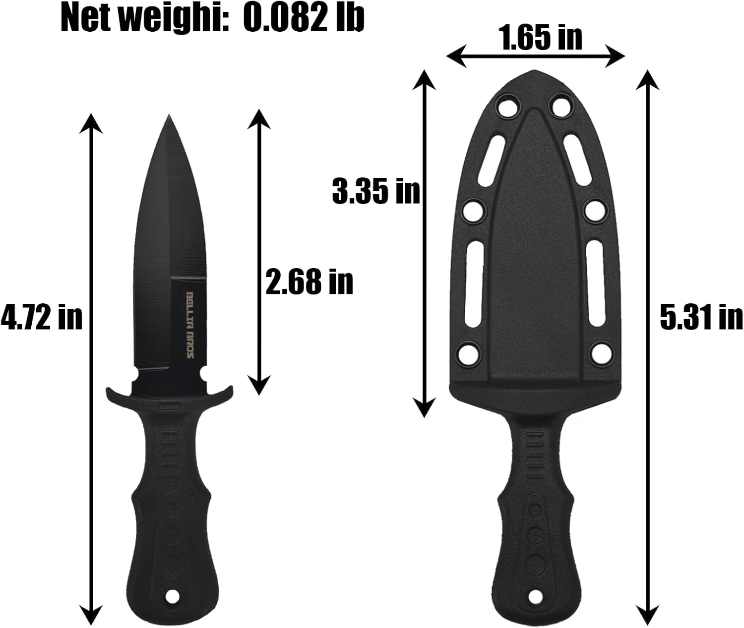 Neck Knife 4.72in Fixed Blade EDC Sheath Camping Black
