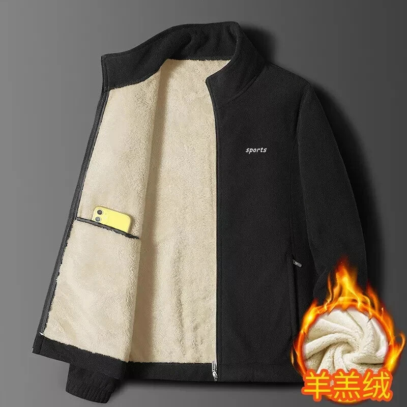 Men's stand collar Jacket Sherpa Lined Fleece Jacket Zip Up Winter Warm Coat