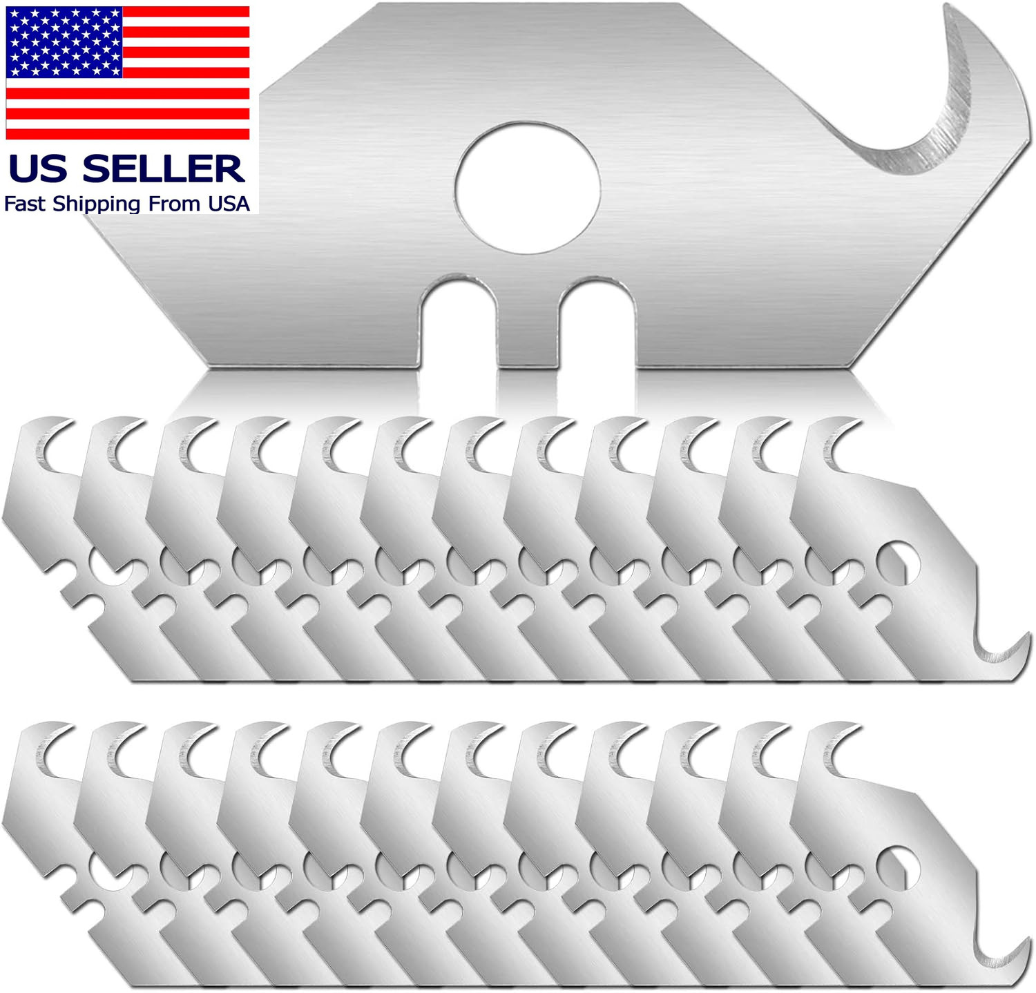 50PCS Utility Hook Blades Steel Razor Blades Safety Horn Knife Blades with Stora