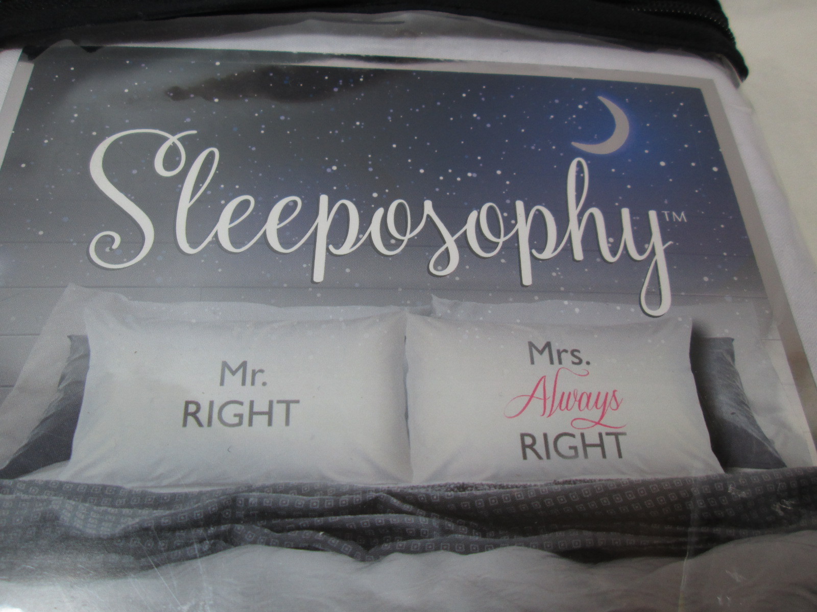 Sleeposophy MR. RIGHT/MRS ALWAYS RIGHT Two Coordinating Standard Pillowcases NEW
