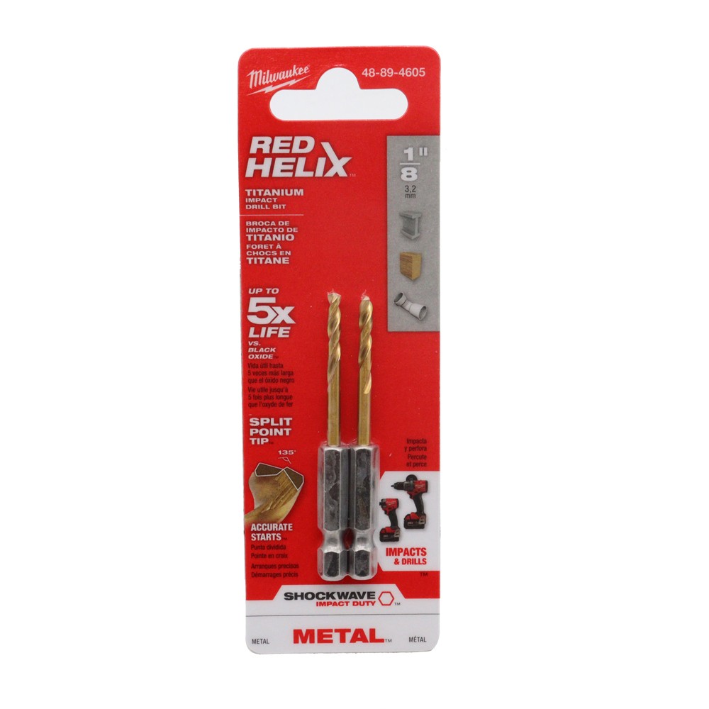 Milwaukee 48-89-4605 SHOCKWAVE 1/8″ Titanium Impact Drill Bit (2 pack)