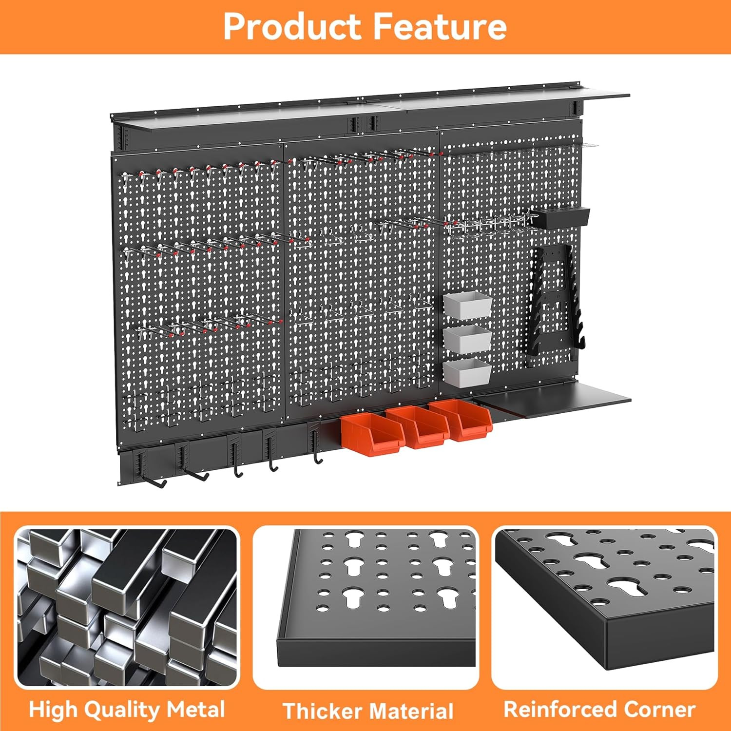 113 PCS Pegboard Wall Organizer Kit with Pegboard Hooks, Bins, Shelves, Pegboard