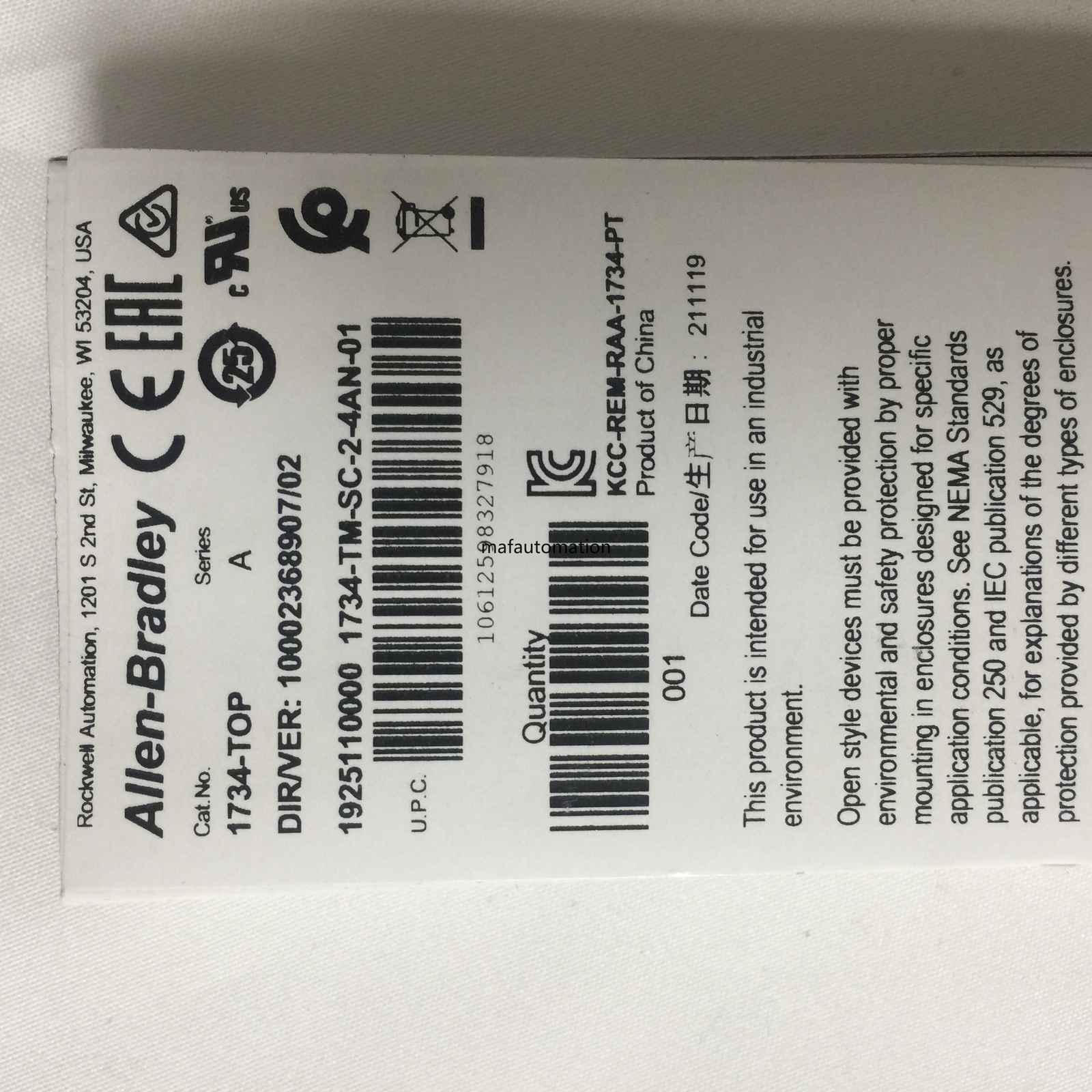 1734TOP  Allen Bradley 1734-TOP  Point  I/O  Terminal Base