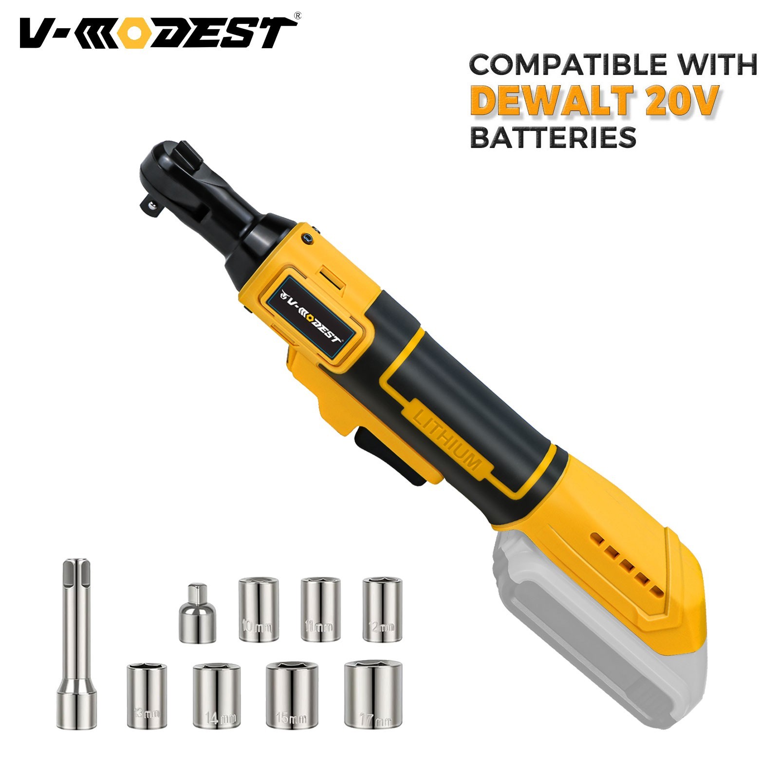Cordless 3/8" Ratchet Wrench Extended Brushless Motor For Dewalt 20V Battery