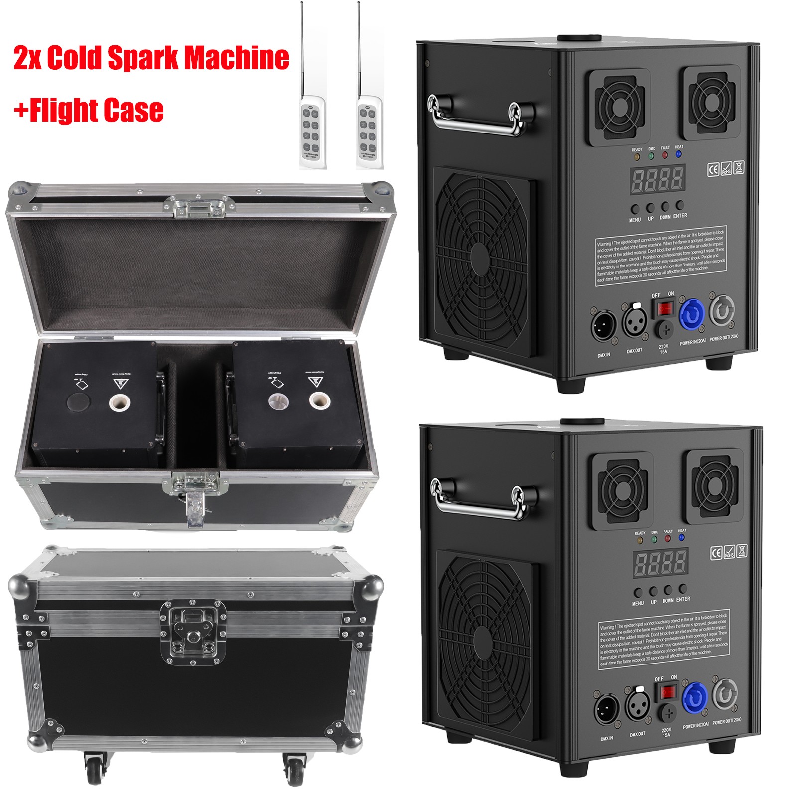 2x Cold Spark Machine Stage Effect DMX Firework Party Wedding With Flight Case