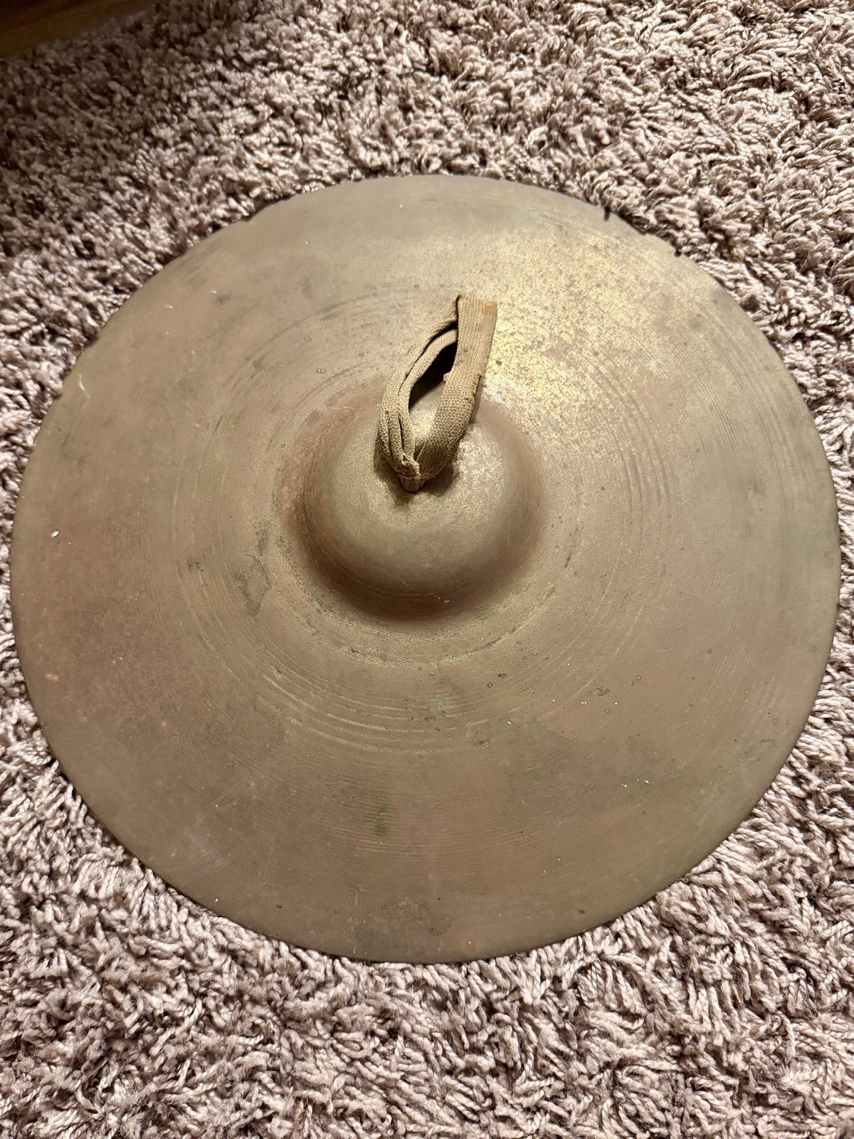 Vintage Unbranded 12" Brass Cymbal with Strap and Beautiful Patina