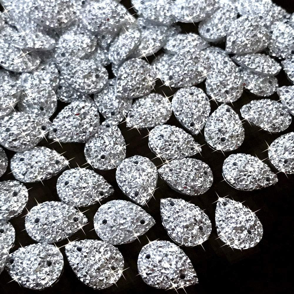Sparkly Drop Shape Sliver Sew on Rhinestones for Dress Garment Shoes Accessories