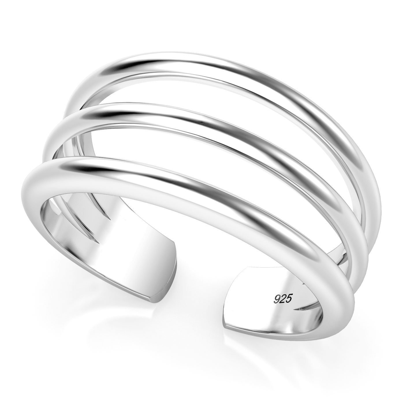 Metal Factory Sterling Silver 3 Row Adjustable Toe Band Ring 3,